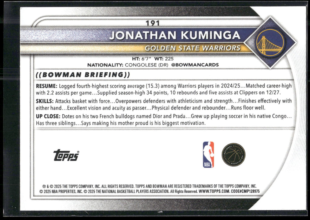 2025-26 Bowman #191 Jonathan Kuminga