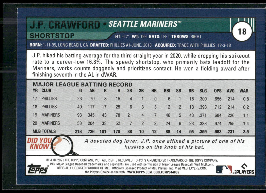 2021 Topps Big League #18 J.P. Crawford Orange