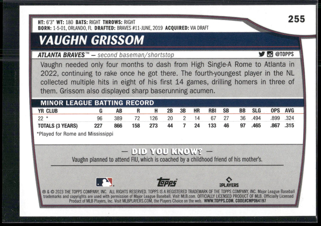2023 Topps Big League #255 Vaughn Grissom