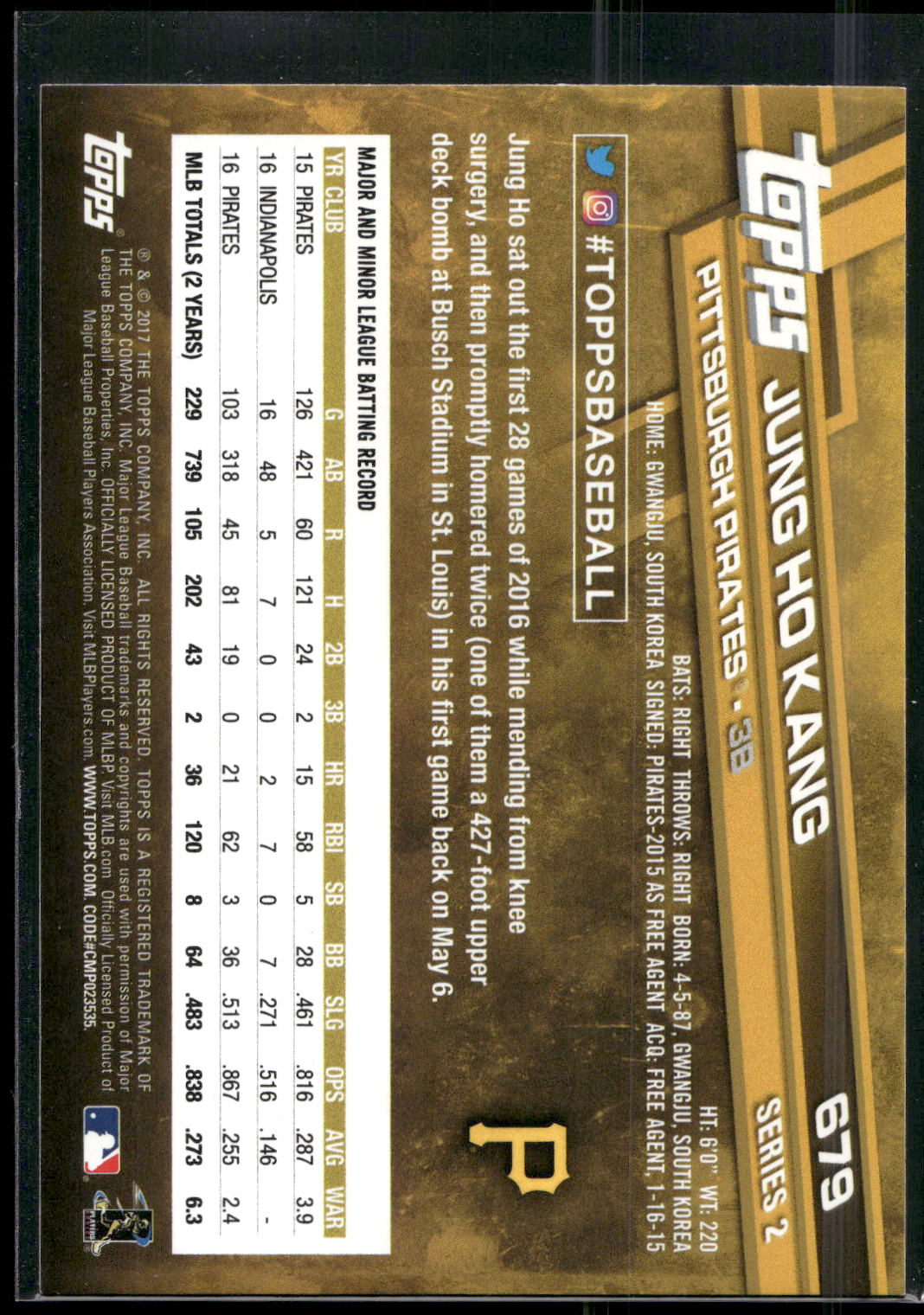 2017 Topps #679 Jung Ho Kang