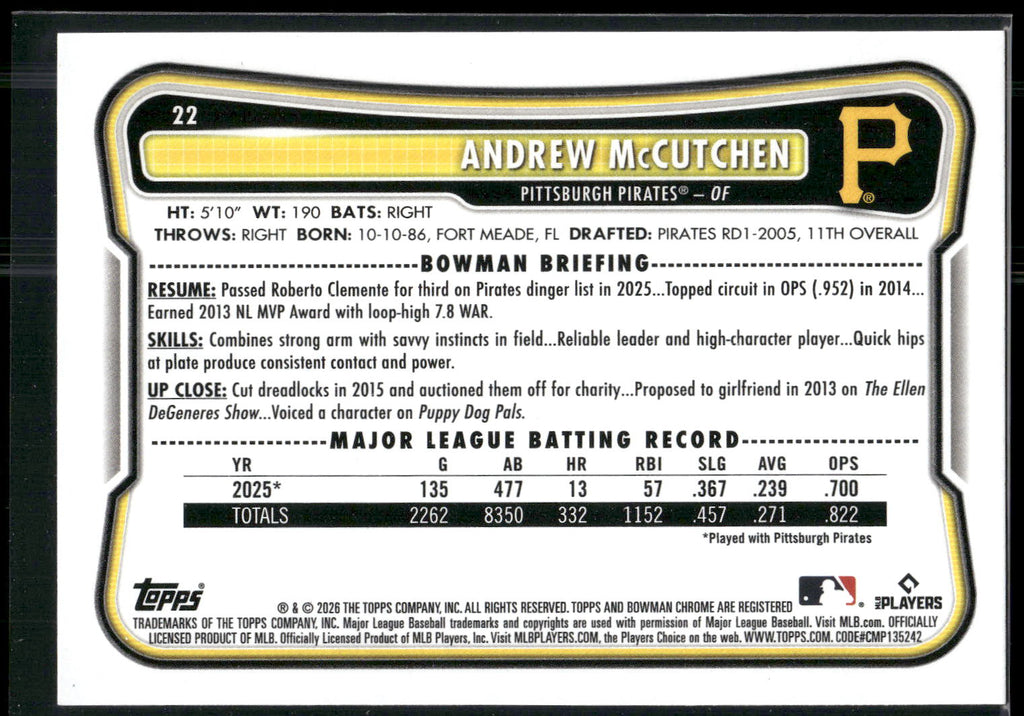 2026 Bowman #22 Andrew McCutchen