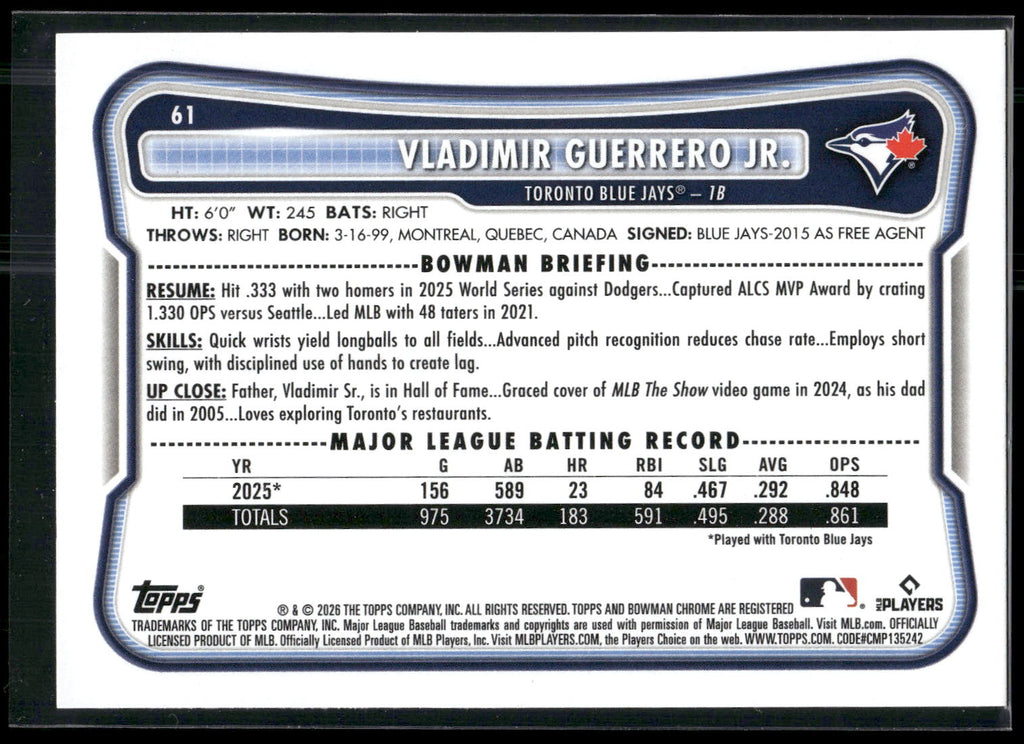2026 Bowman #61 Vladimir Guerrero Jr.