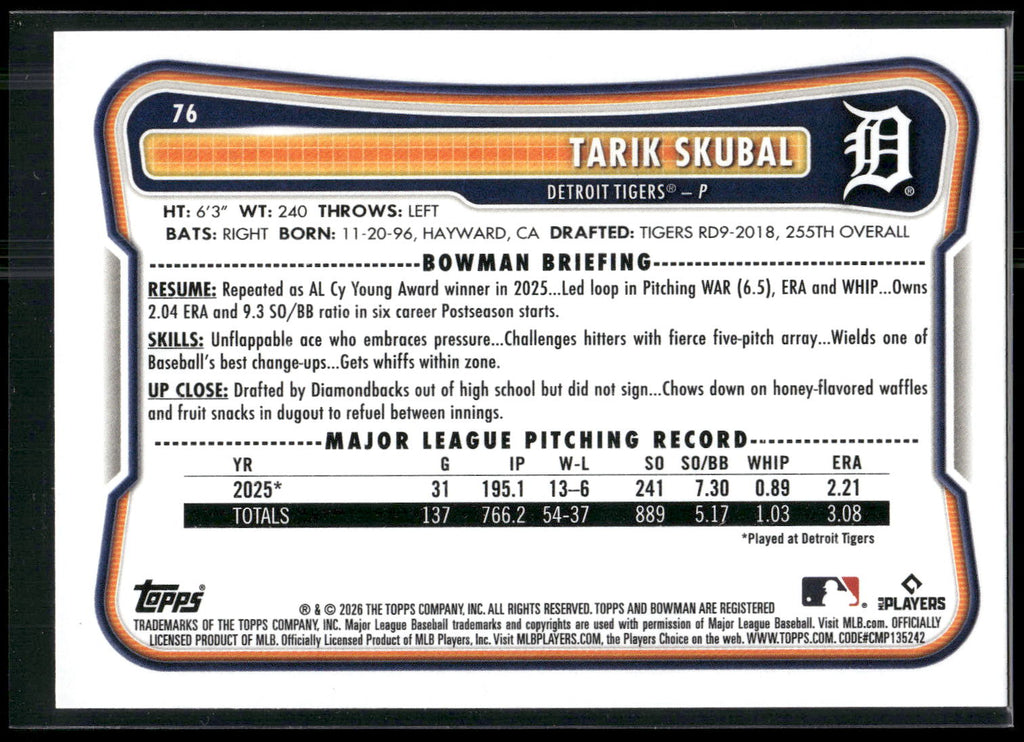 2026 Bowman #76 Tarik Skubal