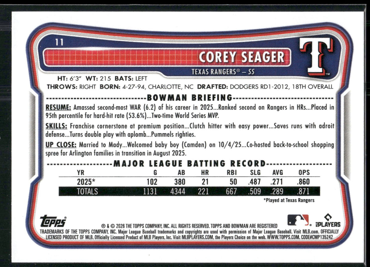 2026 Bowman #11 Corey Seager