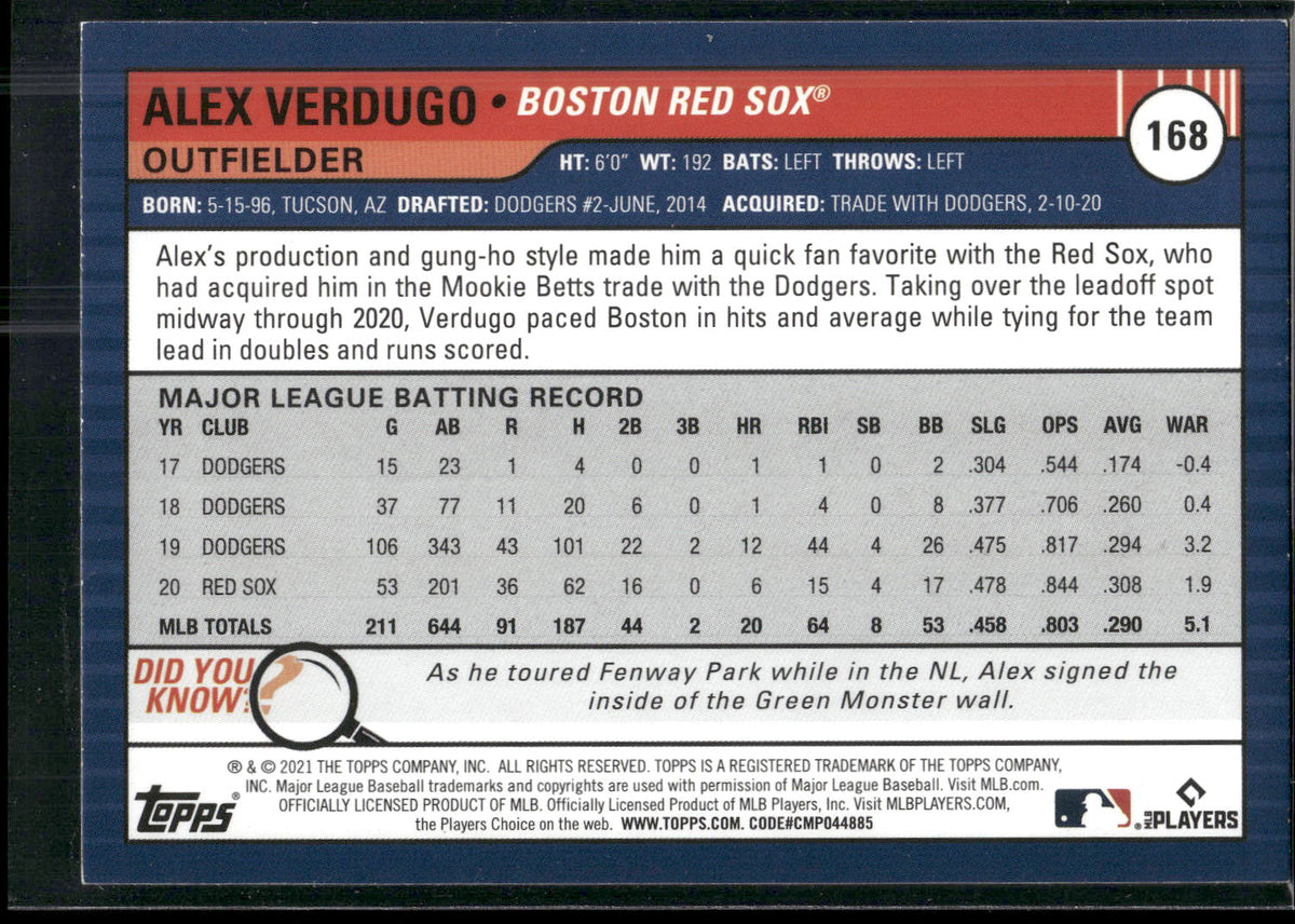 2021 Topps Big League #168 Alex Verdugo