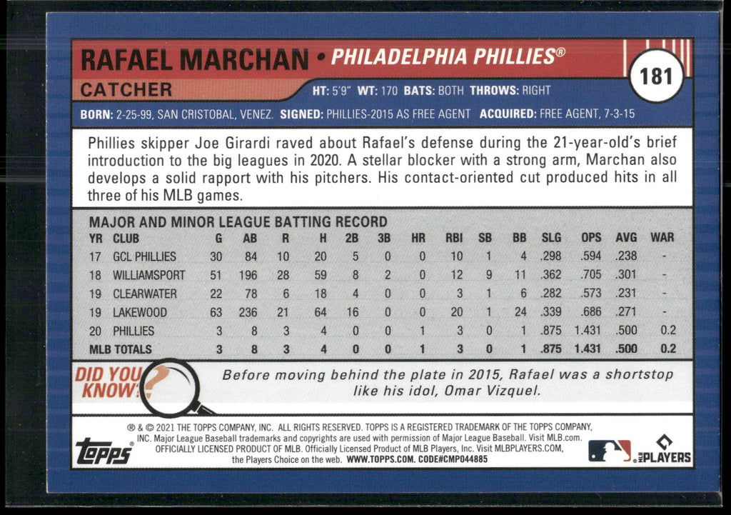 2021 Topps Big League #181 Rafael Marchan