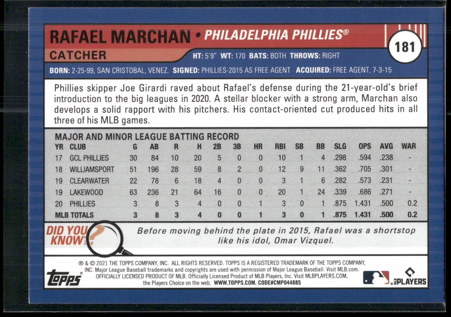 2021 Topps Big League #181 Rafael Marchan