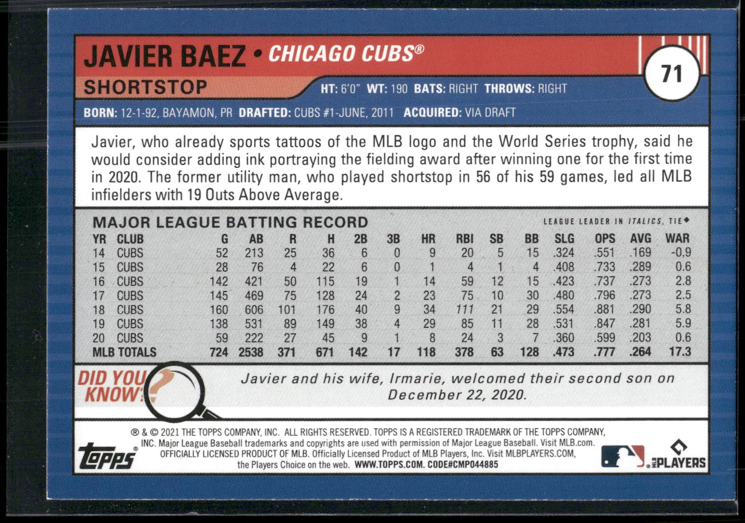 2021 Topps Big League #71 Javier Baez