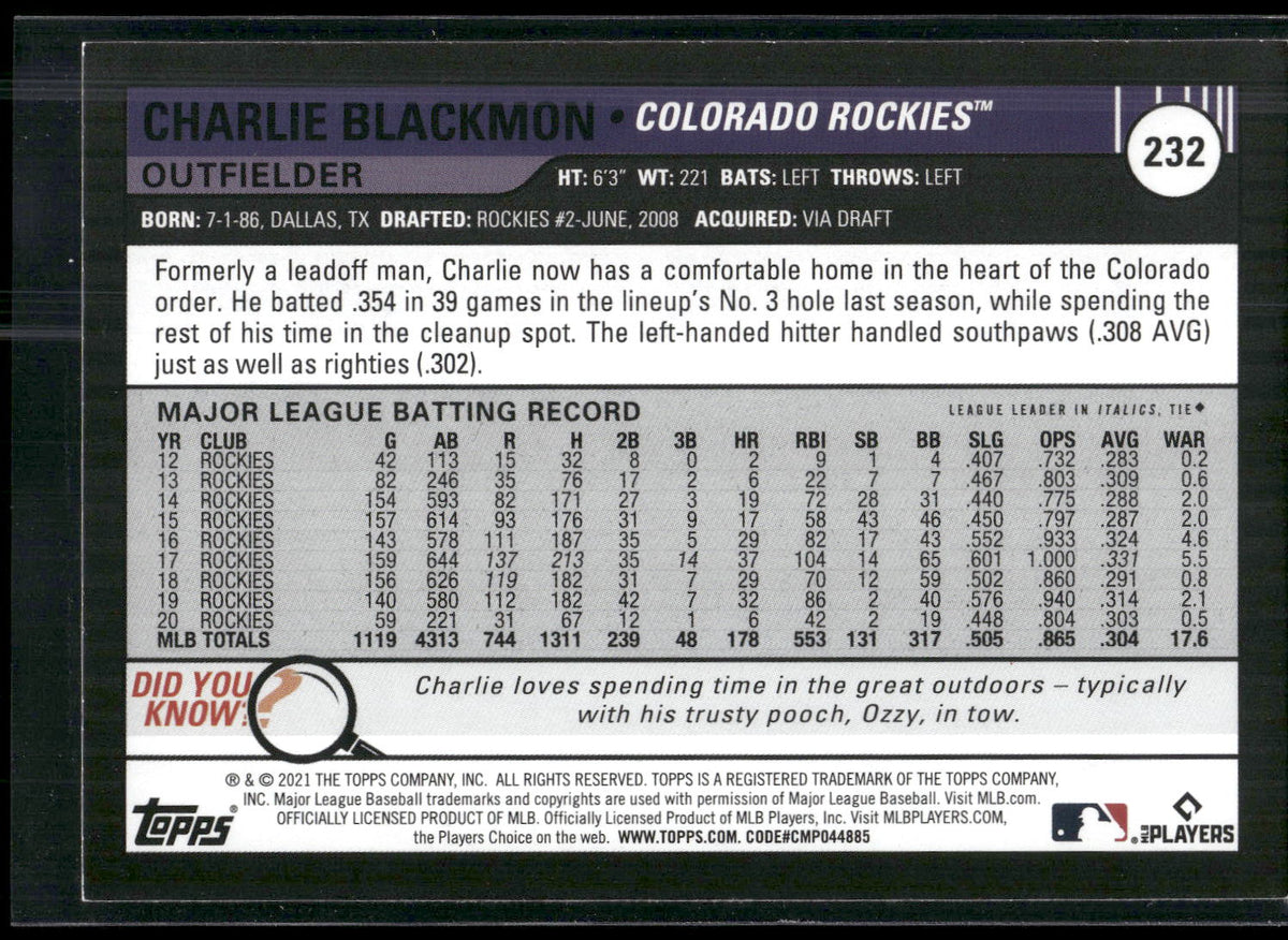 2021 Topps Big League #232 Charlie Blackmon