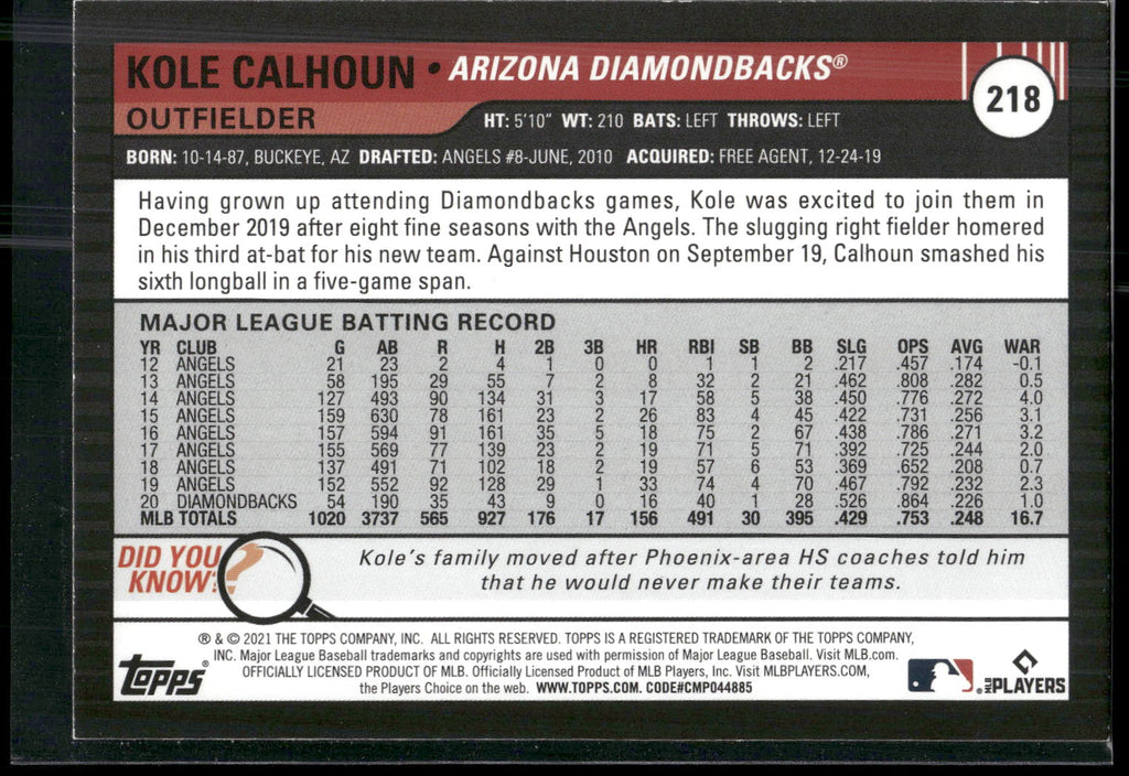 2021 Topps Big League #218 Kole Calhoun