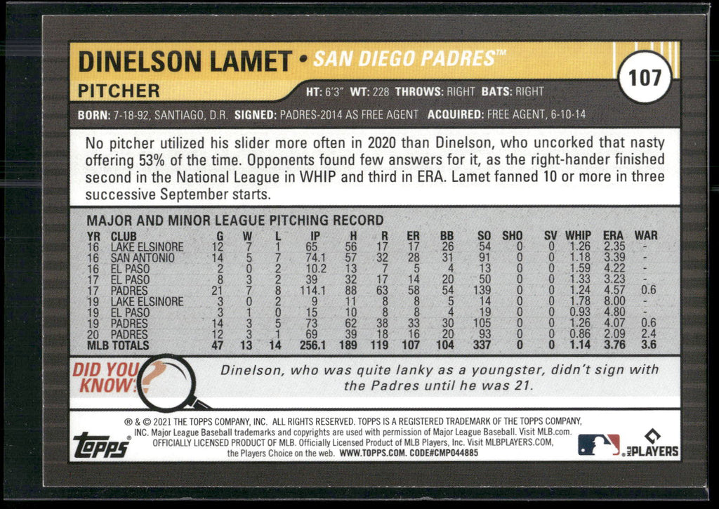 2021 Topps Big League #107 Dinelson Lamet