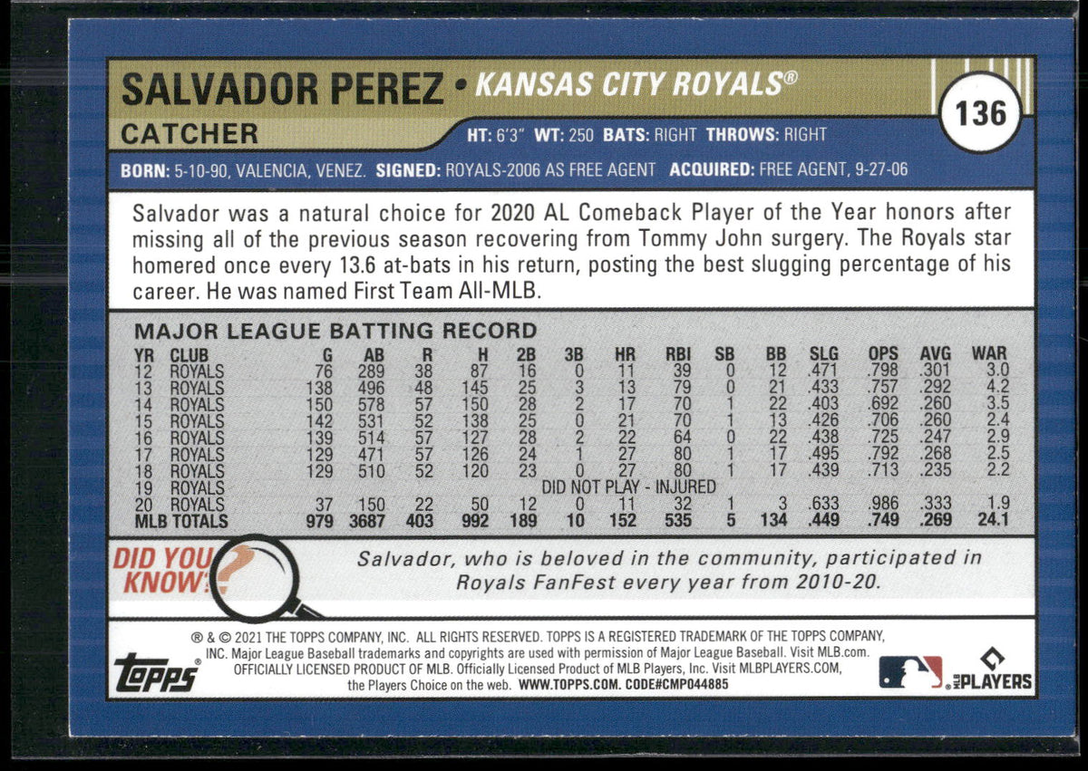 2021 Topps Big League #136 Salvador Perez