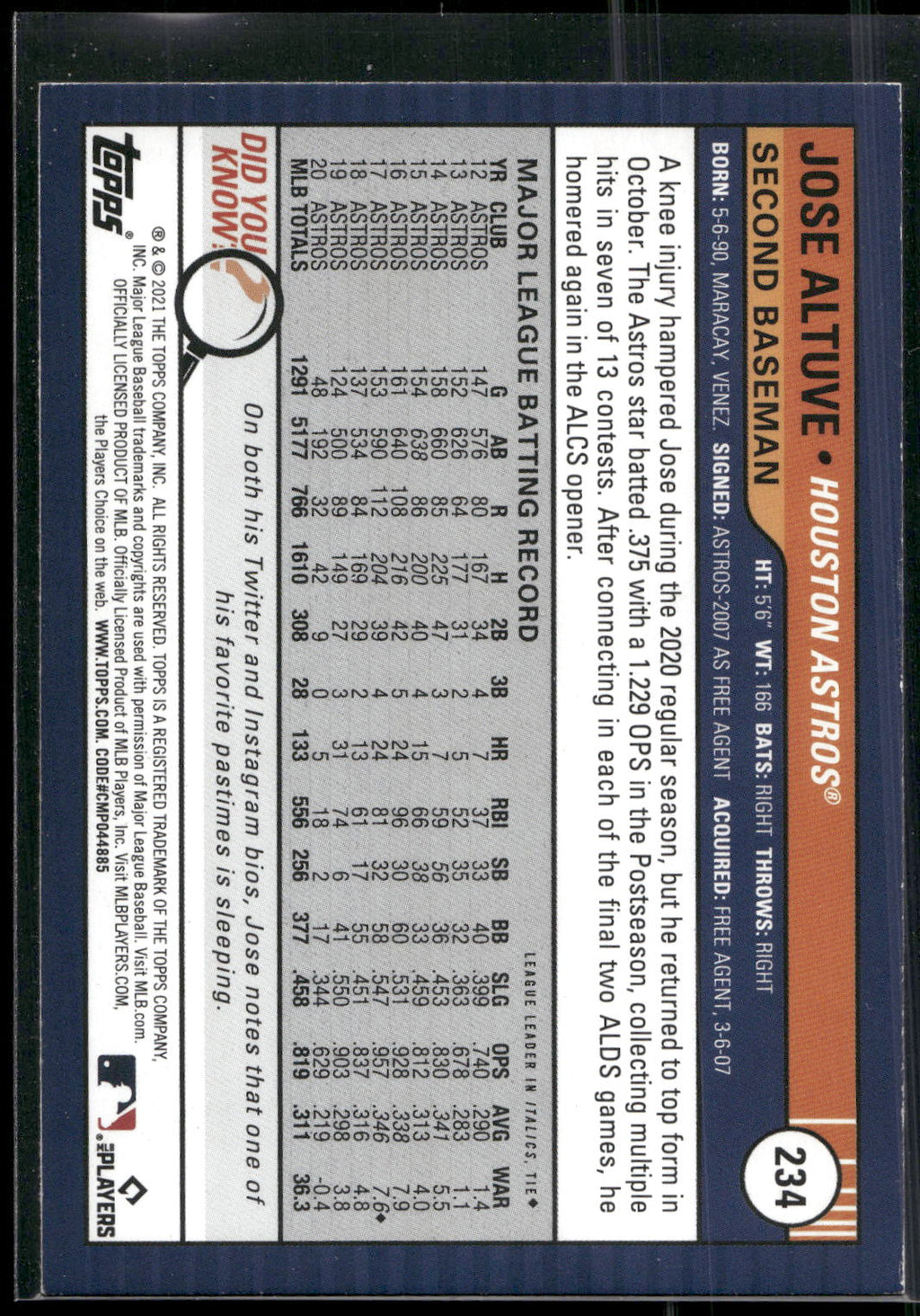2021 Topps Big League #234 Jose Altuve