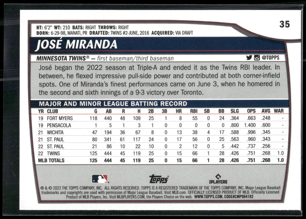 2023 Topps Big League #35 José Miranda
