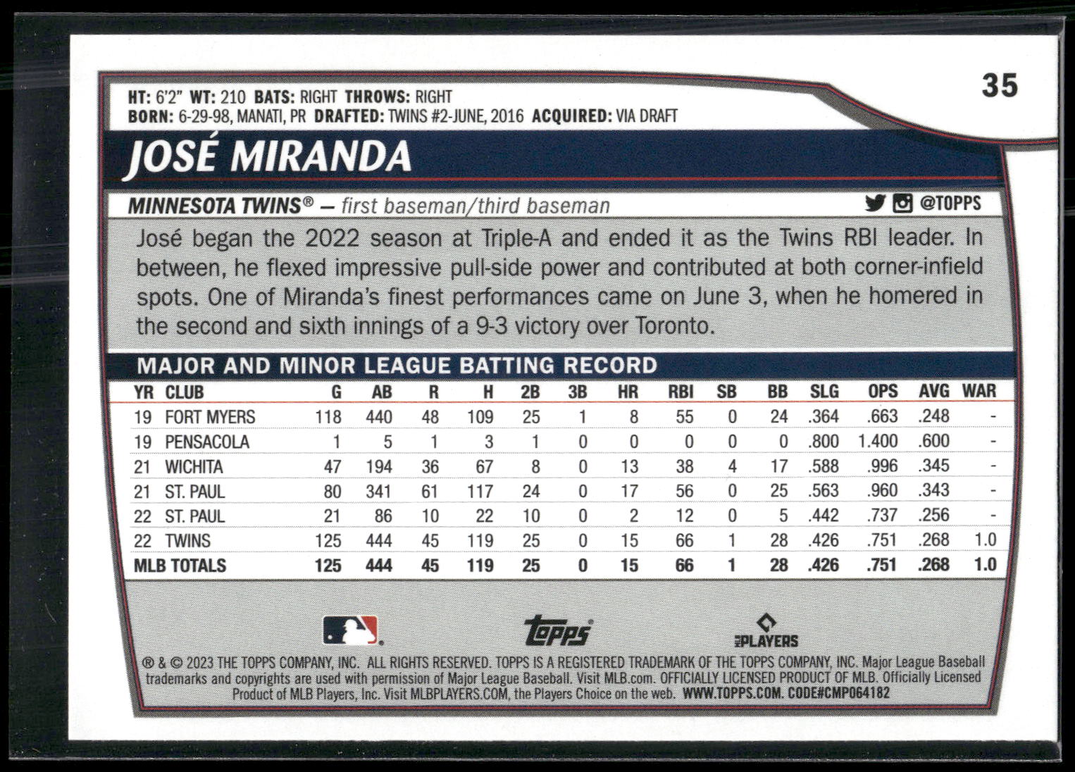 2023 Topps Big League #35 José Miranda