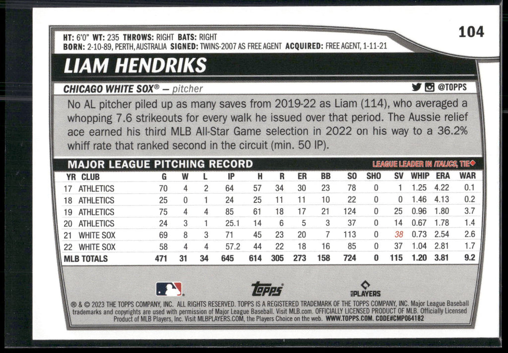 2023 Topps Big League #104 Liam Hendriks