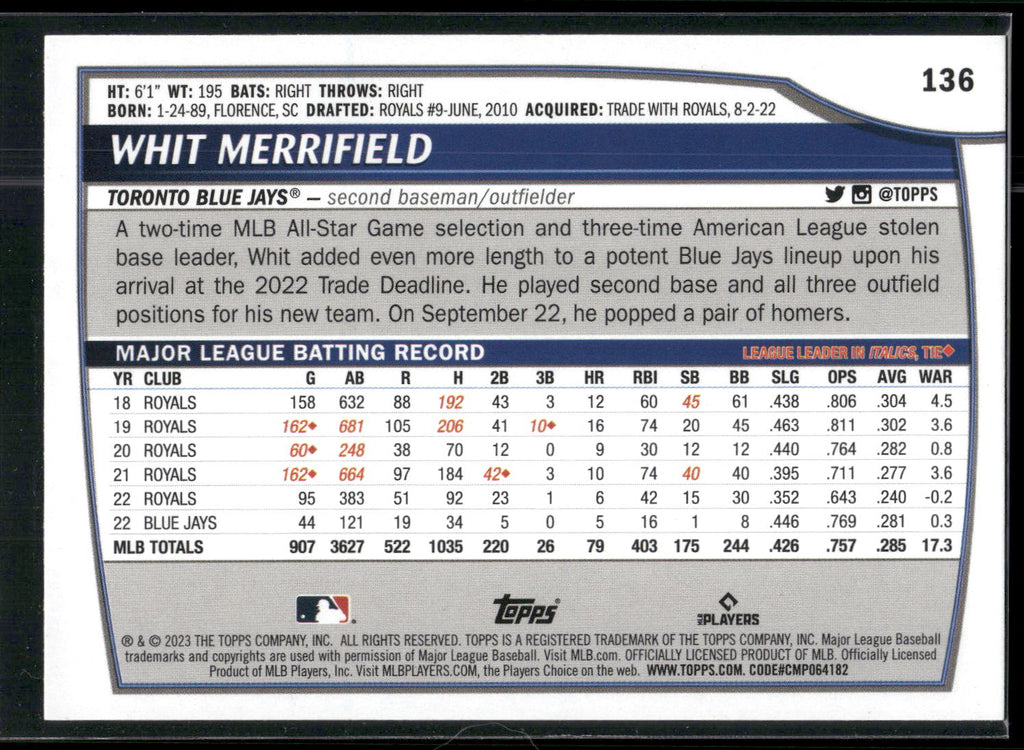 2023 Topps Big League #136 Whit Merrifield