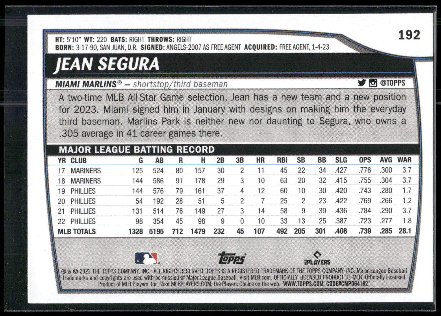 2023 Topps Big League #192 Jean Segura