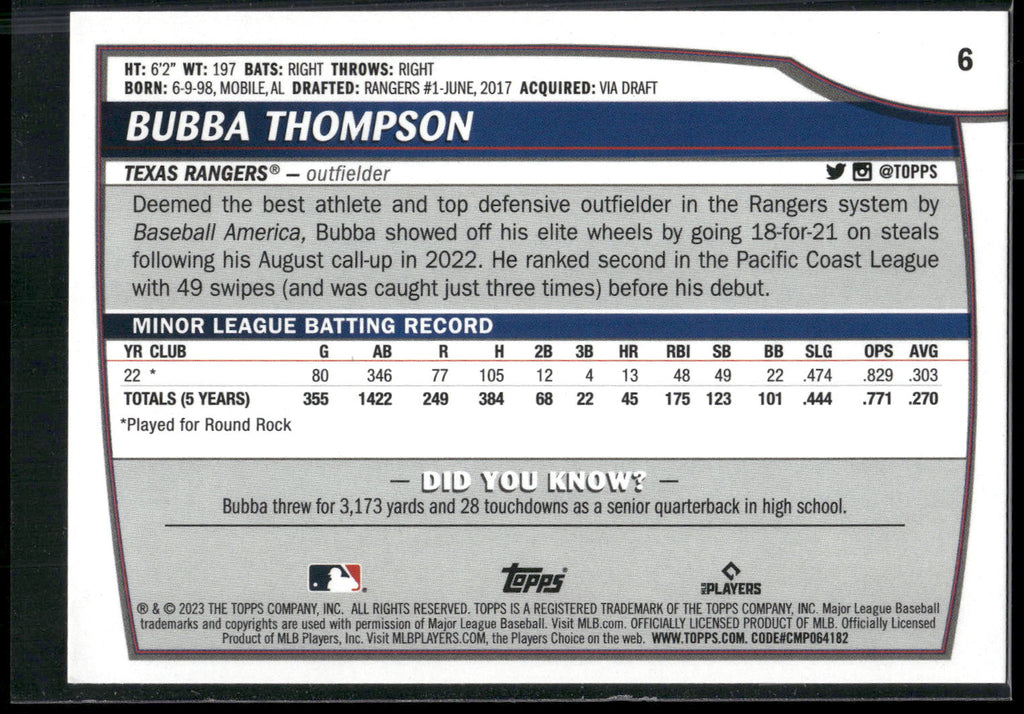 2023 Topps Big League #6 Bubba Thompson