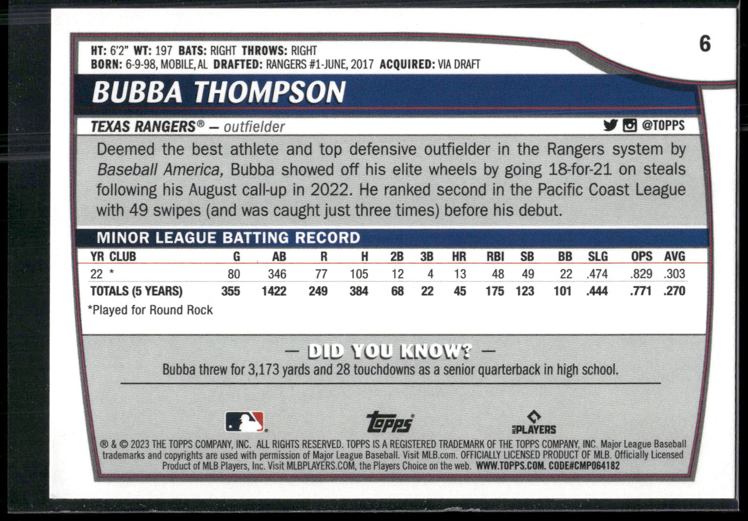 2023 Topps Big League #6 Bubba Thompson