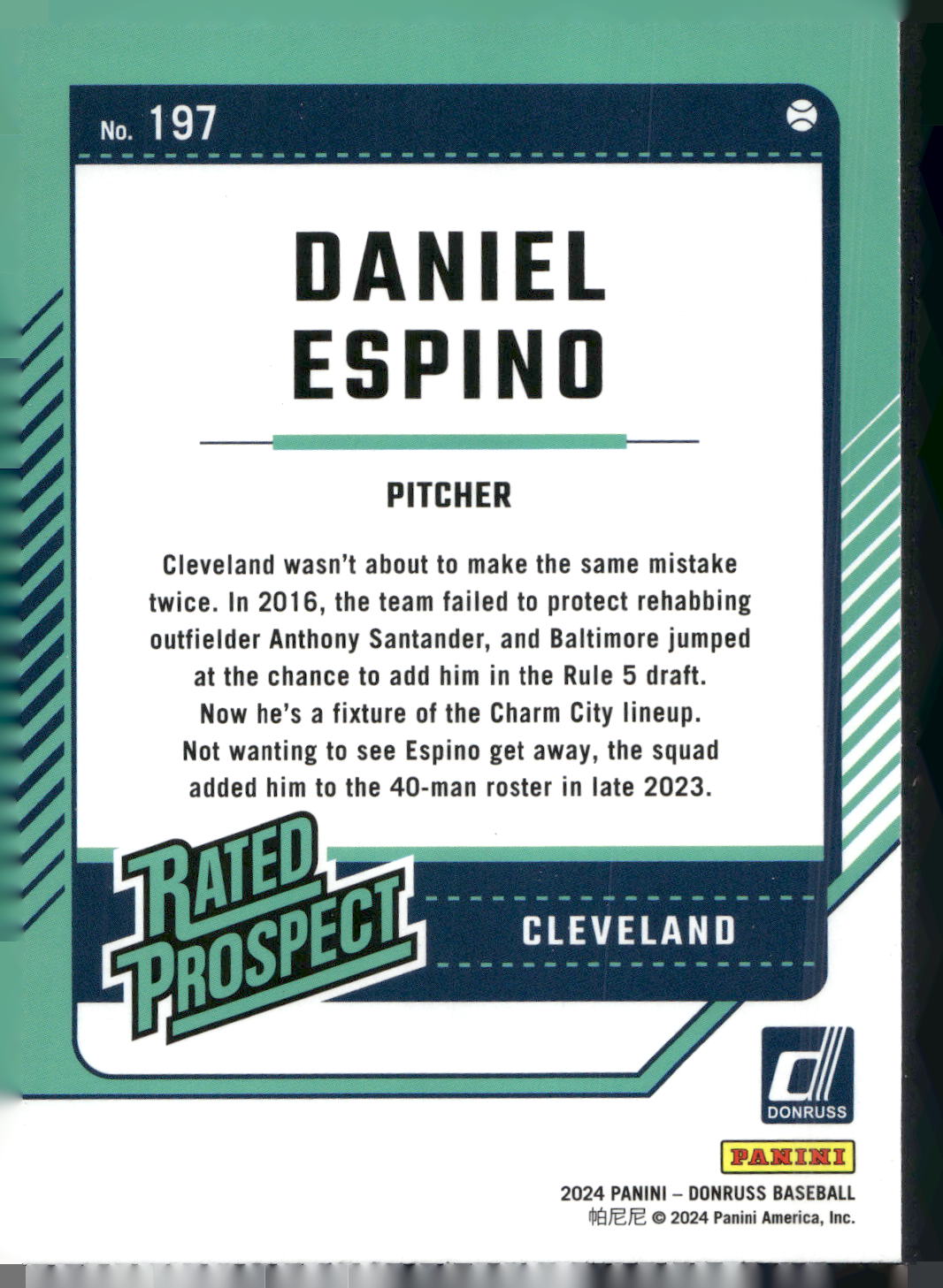 2024 Donruss #197 Daniel Espino Green Laser