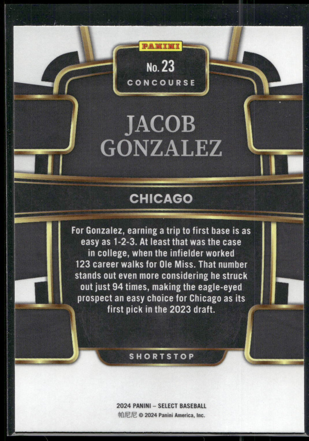 2024 Panini Select #23 Jacob Gonzalez