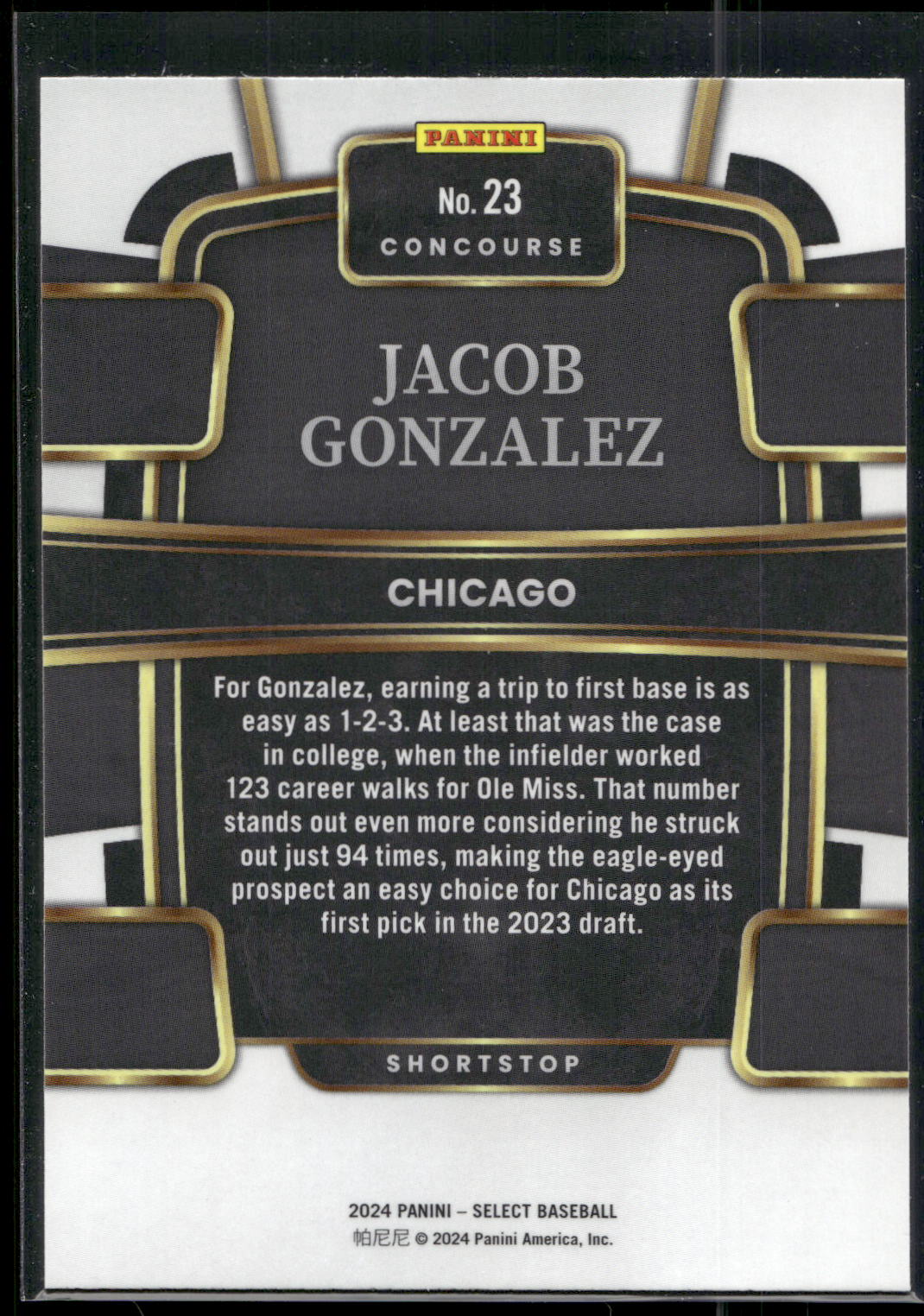 2024 Panini Select #23 Jacob Gonzalez