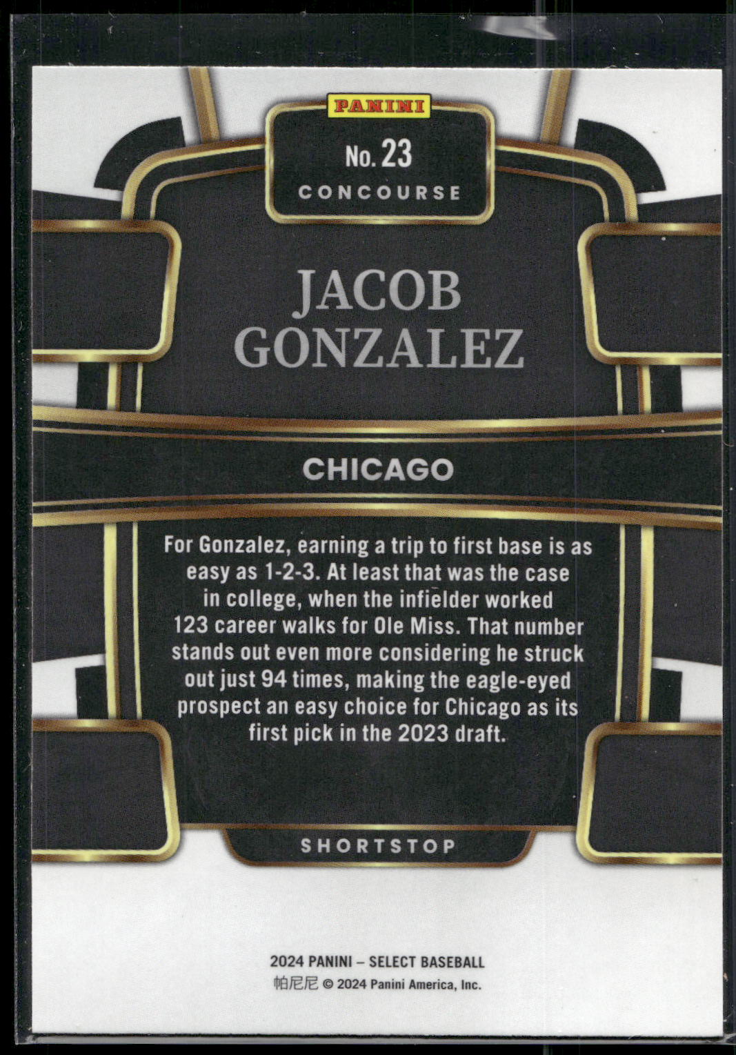 2024 Panini Select #23 Jacob Gonzalez