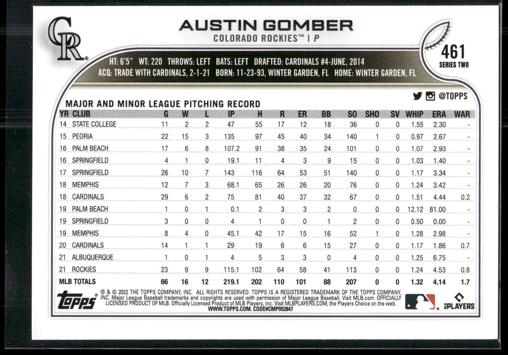 2022 Topps #461 Austin Gomber