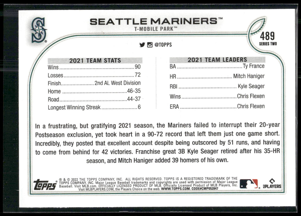 2022 Topps #489 Seattle Mariners