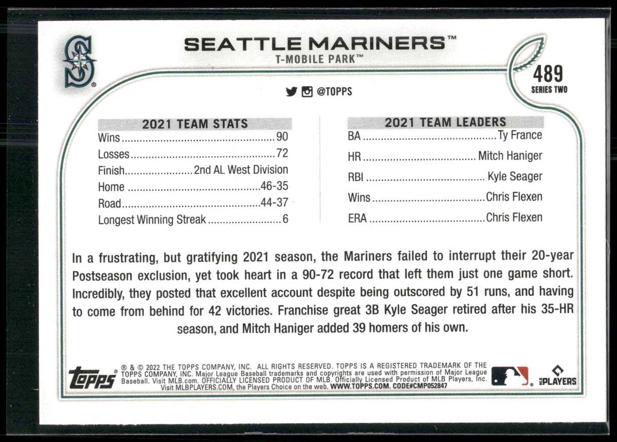 2022 Topps #489 Seattle Mariners