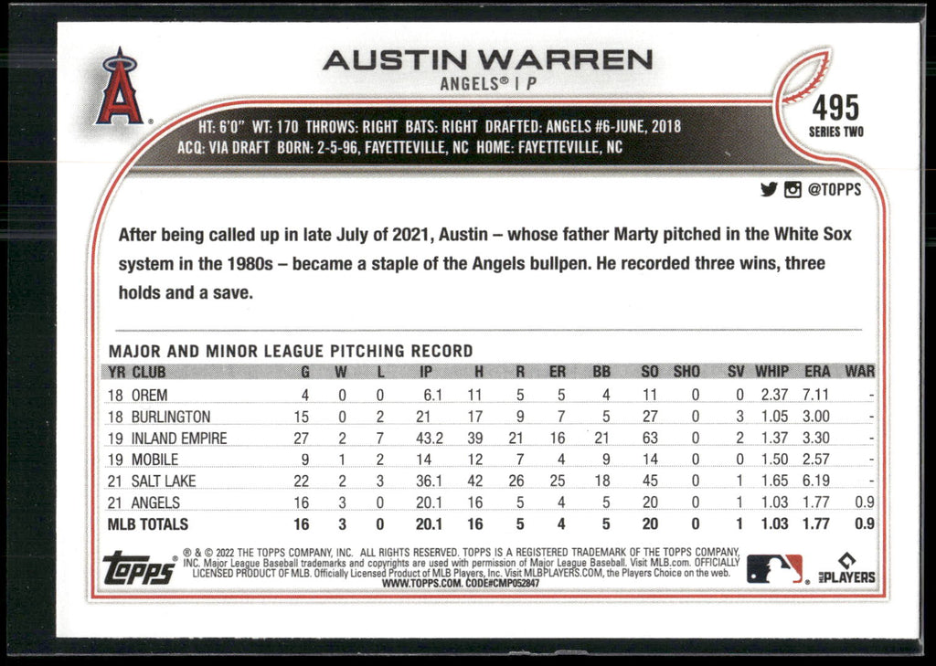 2022 Topps #495 Austin Warren