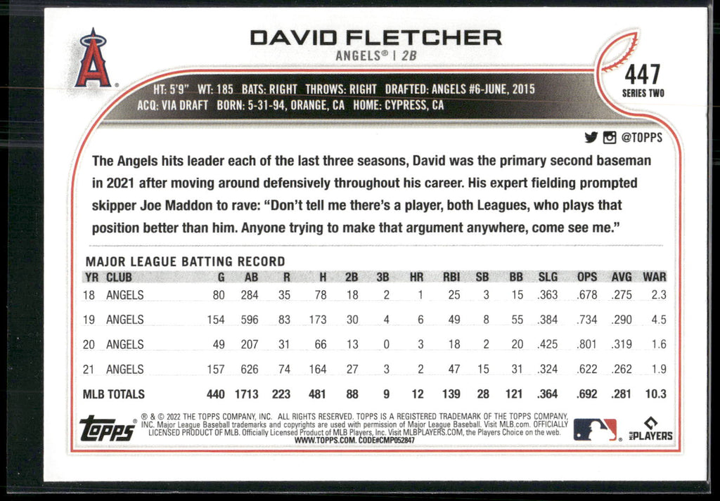 2022 Topps #447 David Fletcher