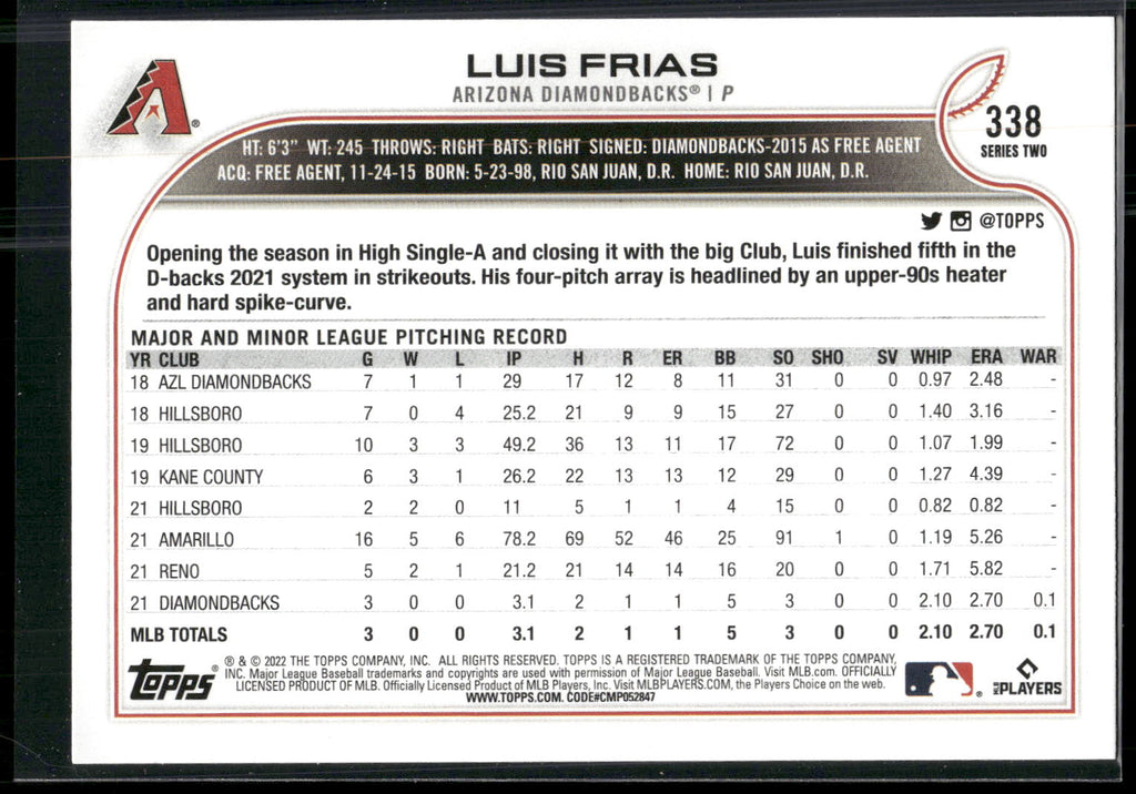 2022 Topps #338 Luis Frias