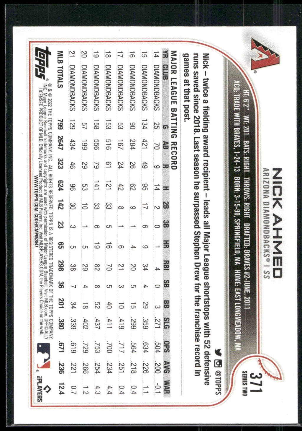 2022 Topps #371 Nick Ahmed
