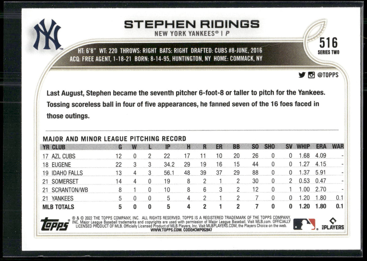 2022 Topps #516b Stephen Ridings