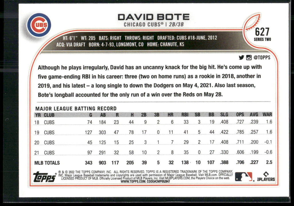 2022 Topps #627 David Bote