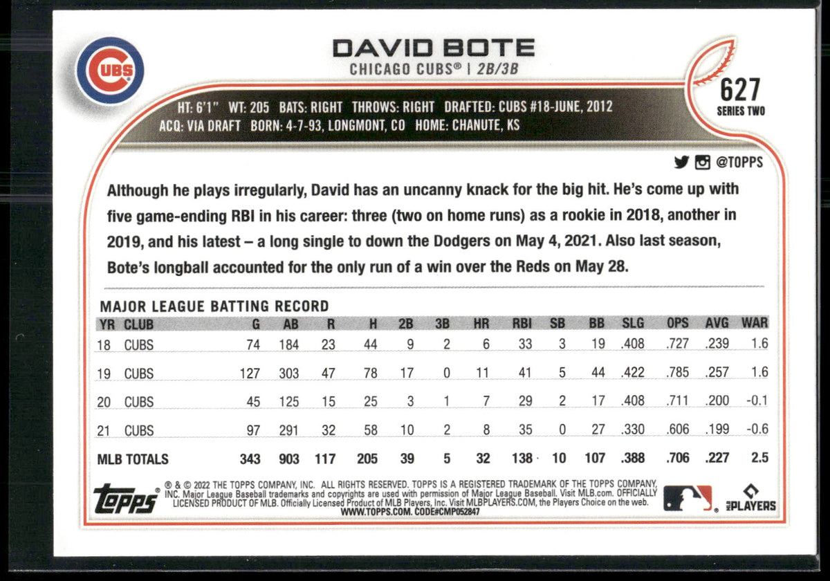 2022 Topps #627 David Bote