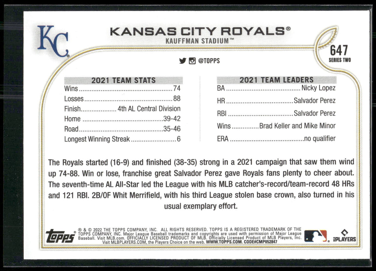 2022 Topps #647 Kansas City Royals