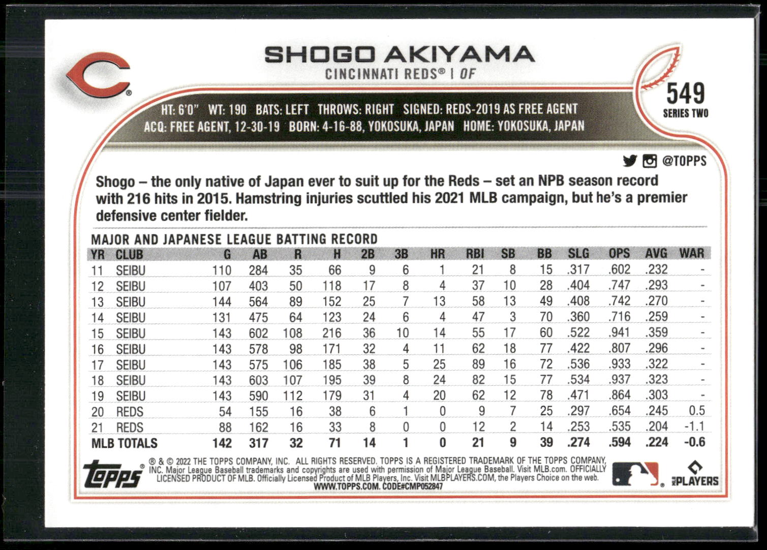 2022 Topps #549 Shogo Akiyama