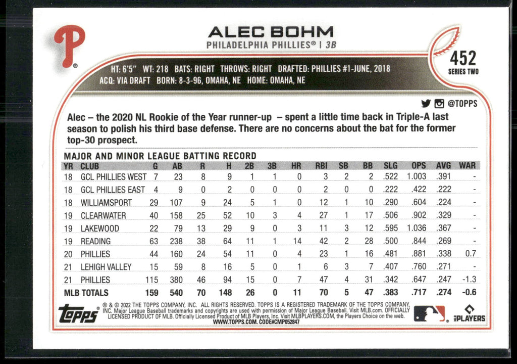 2022 Topps #452 Alec Bohm