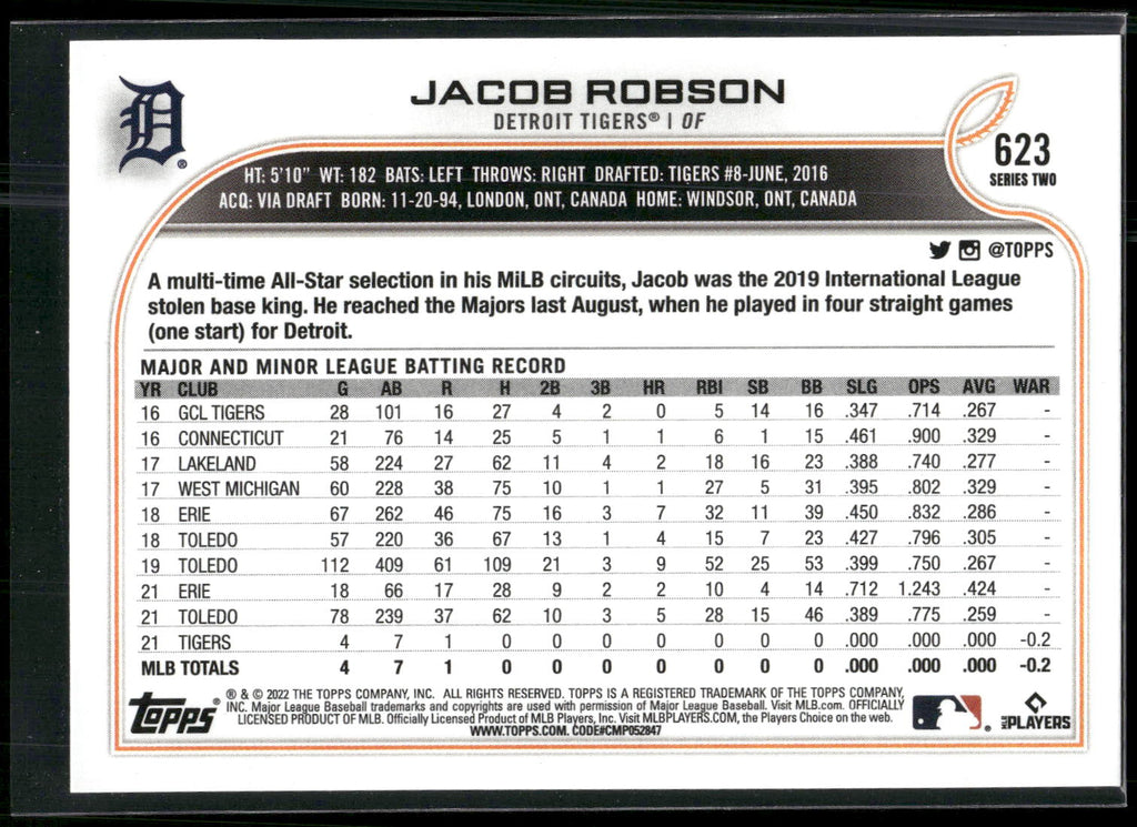 2022 Topps #623 Jacob Robson