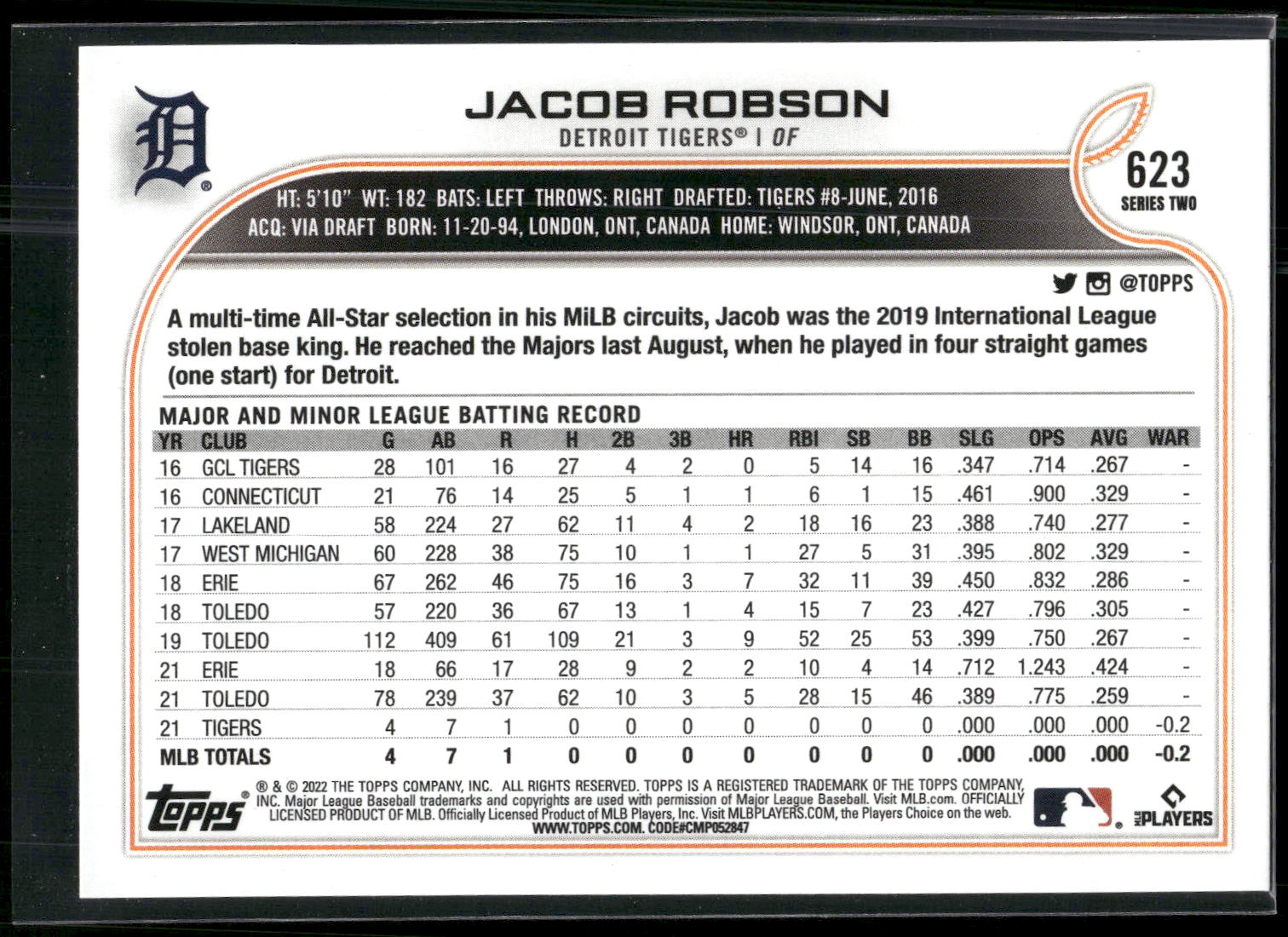 2022 Topps #623 Jacob Robson