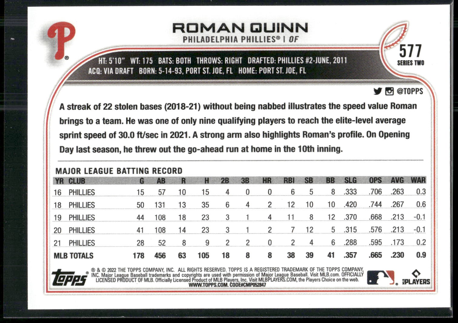 2022 Topps #577 Roman Quinn