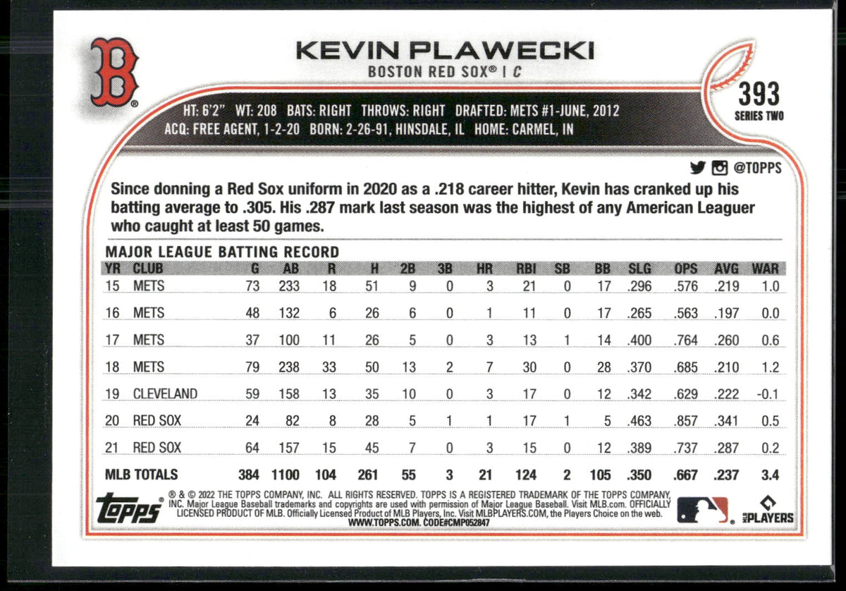 2022 Topps #393 Kevin Plawecki