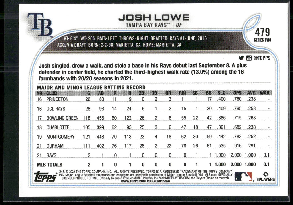 2022 Topps #479 Josh Lowe