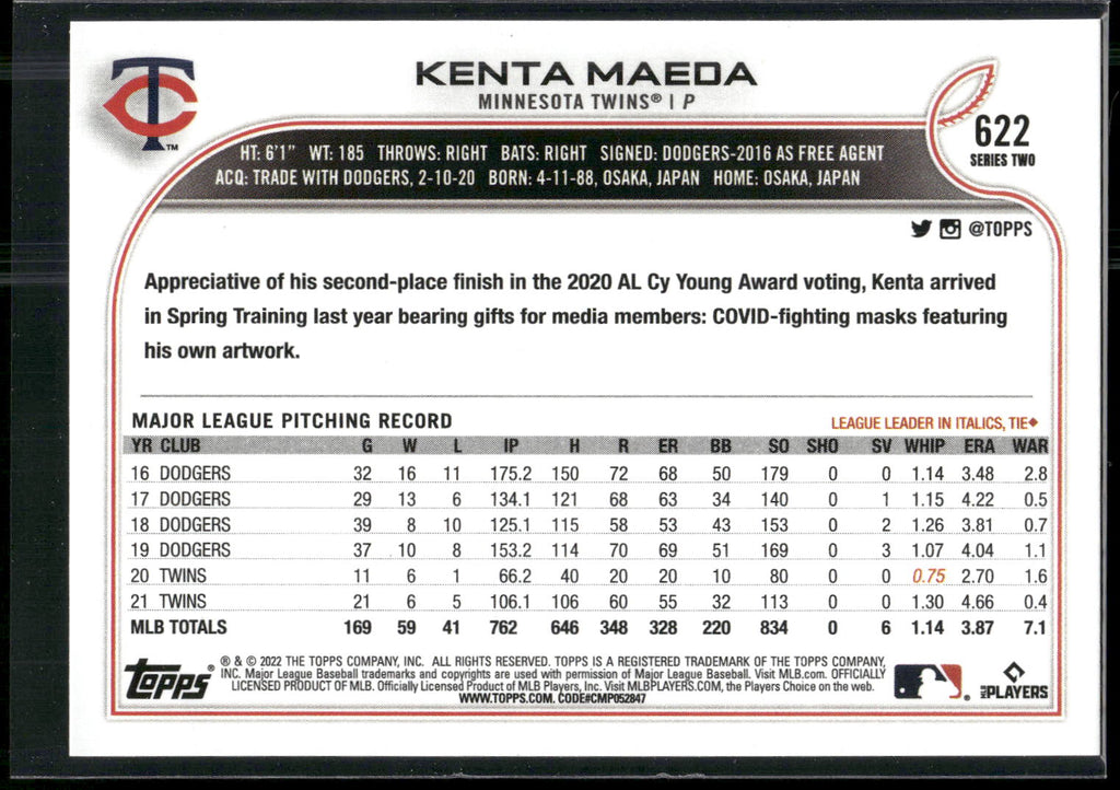2022 Topps #622 Kenta Maeda