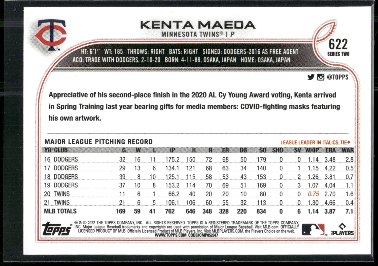 2022 Topps #622 Kenta Maeda