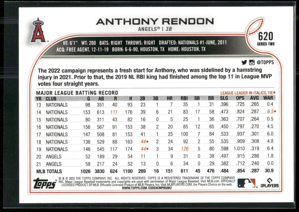 2022 Topps #620 Anthony Rendon