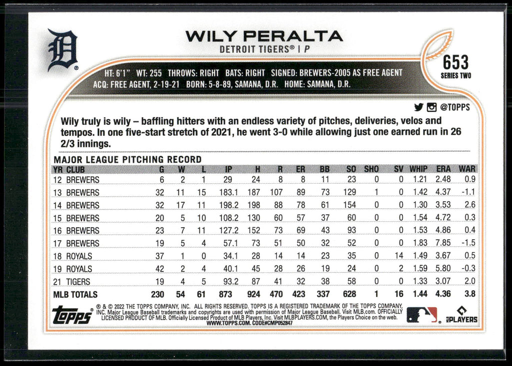 2022 Topps #653 Wily Peralta